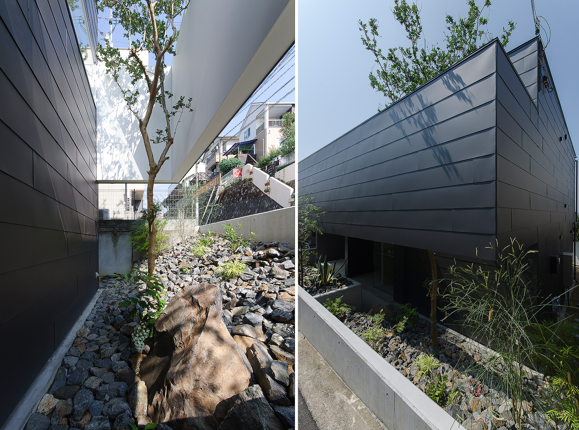 兵庫県明石市で計画中の注文住宅,眺望を活かした住まい,植栽豊かなエントランス付近