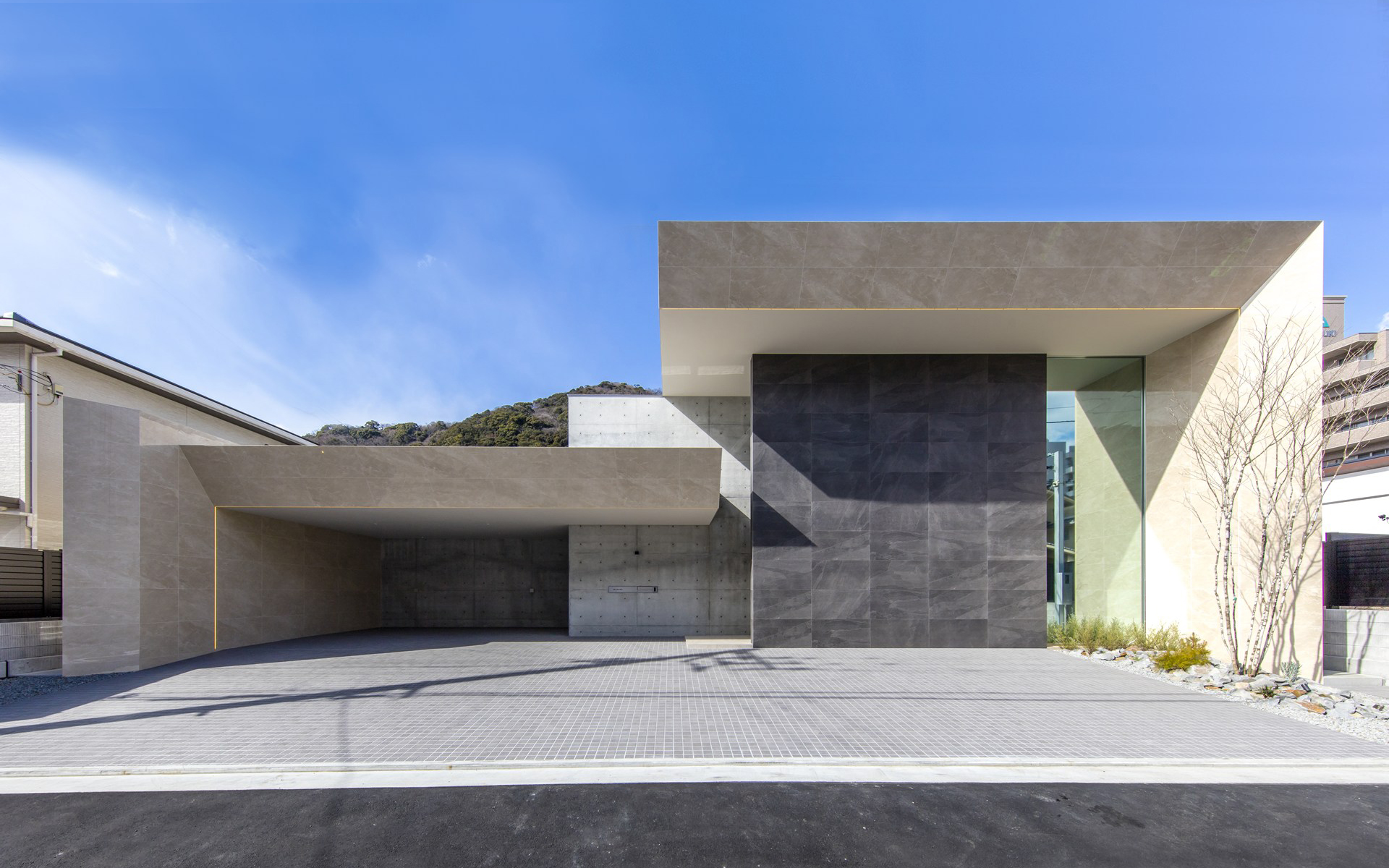 徳島県徳島市　水盤のある家　外観イメージCG