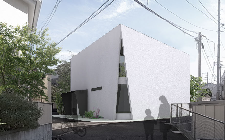 大阪市に計画中の台形型の中庭を持つコートハウス、外観イメージ