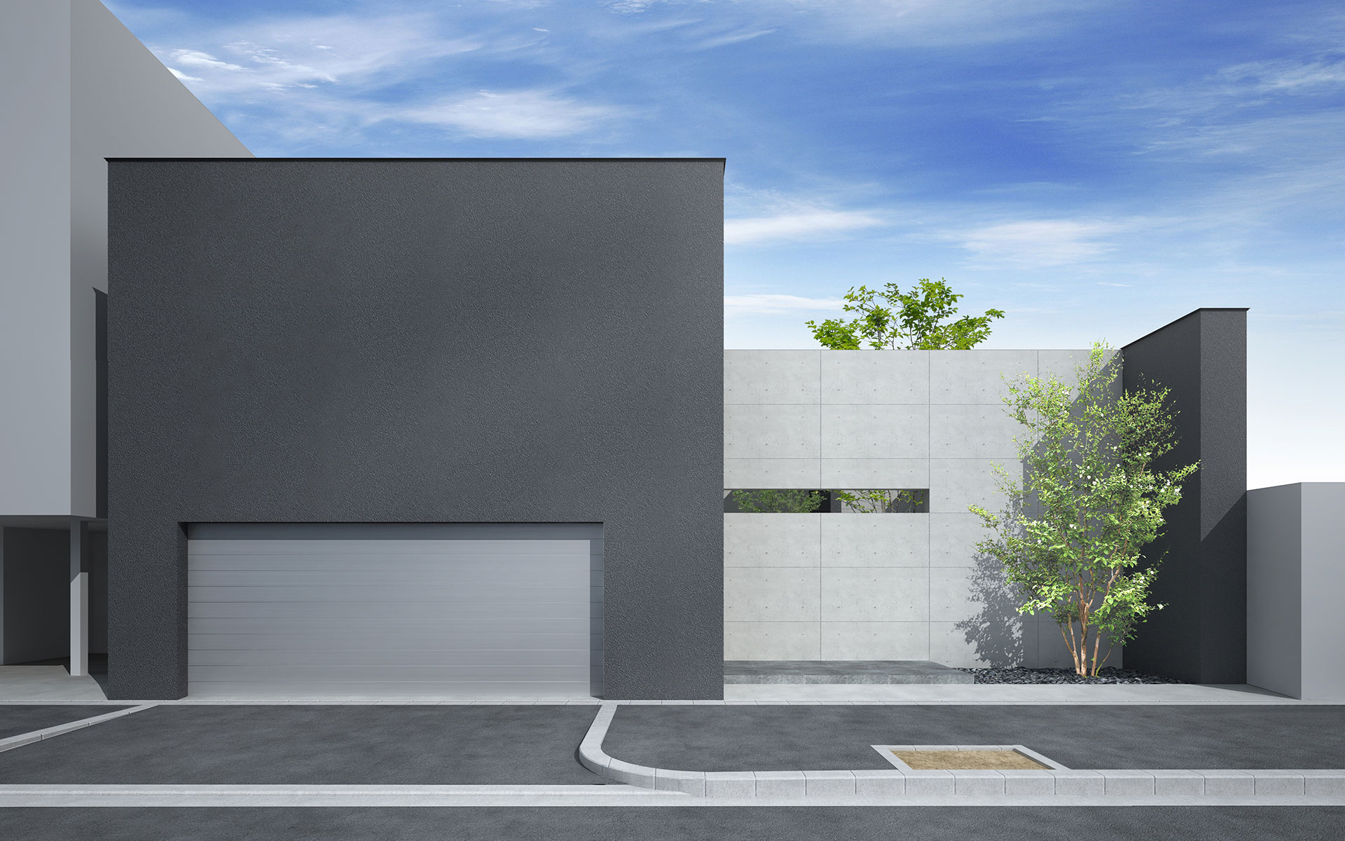 大阪府大阪市に建つ中庭に水盤のある家　外観イメージ