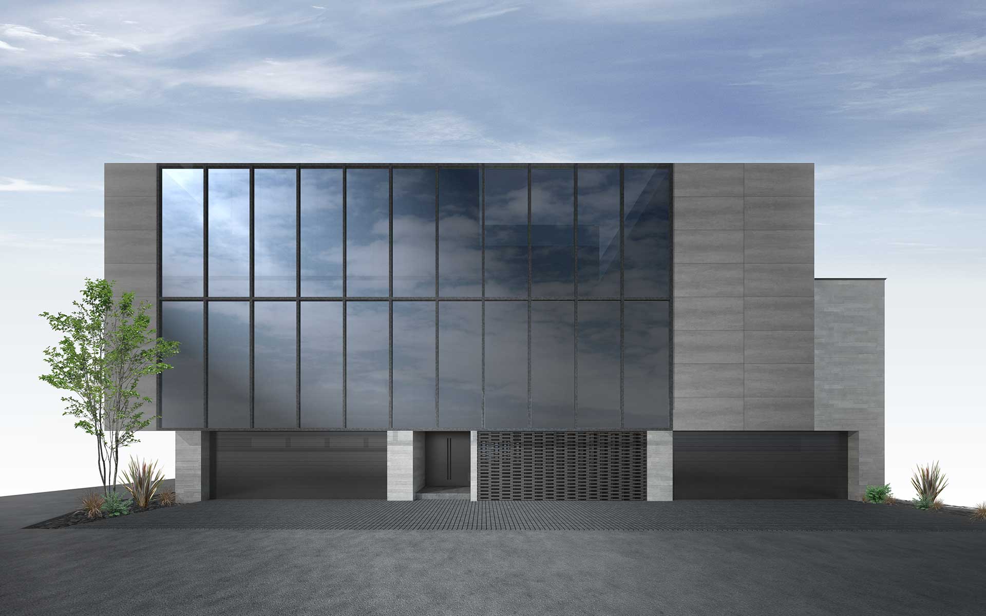 大阪府大阪市に建つ中庭のある家　外観イメージ